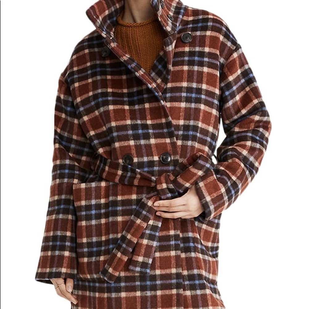 Madewell Plaid Long Belted Coat NEW